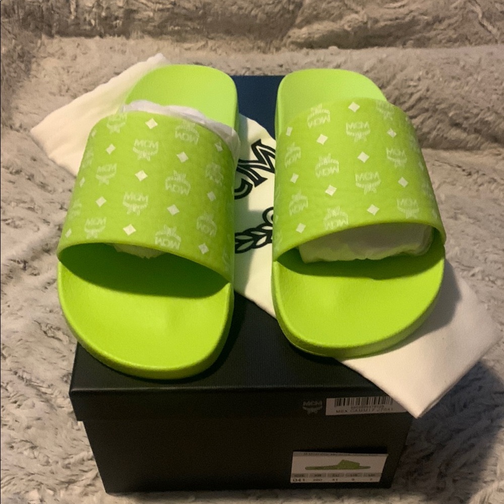 MCM Green Sandals with Textured Strap
